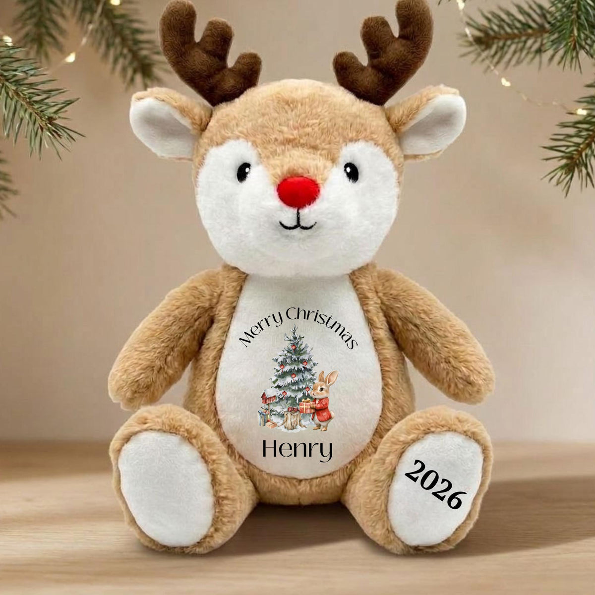 Personalised  1st Christmas Reindeer Teddy, Custom Name Christmas Plush Toy