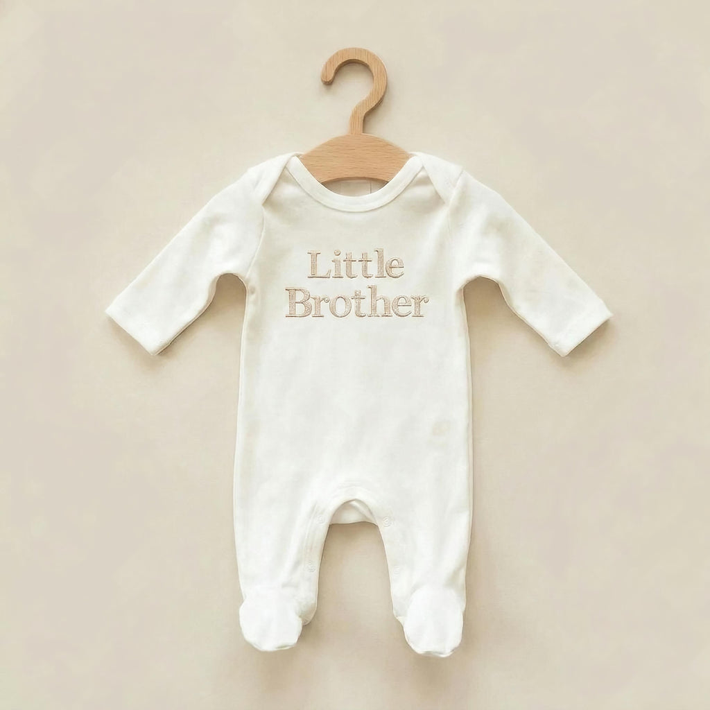 Embroidered Little Brother Sleepsuit: Cotton Babygrow