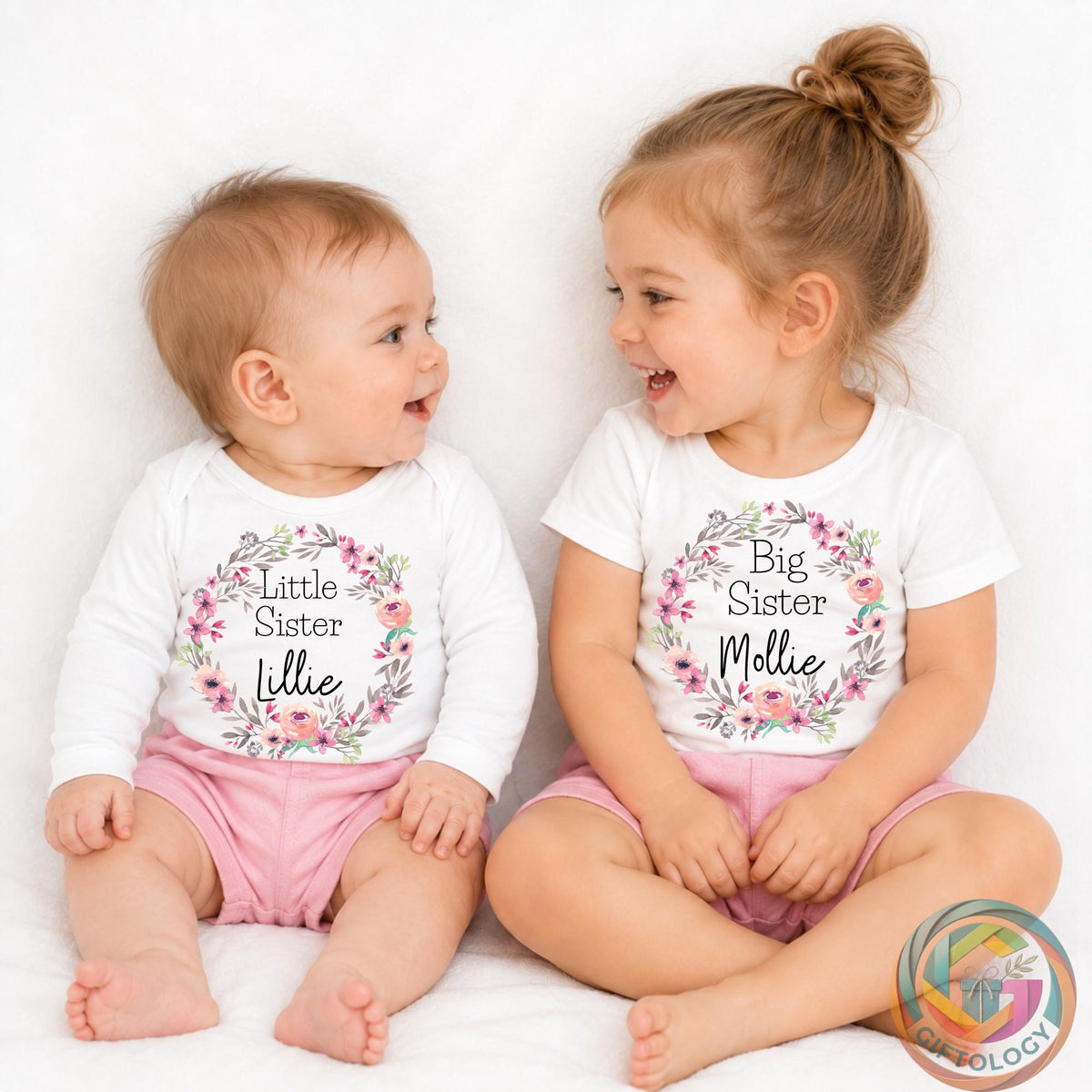 Personalised Big Sister and Little Sister T-shirt Babygrow, Siblings Outfit, Kids Personalised Tees, Matching Sister Gifts