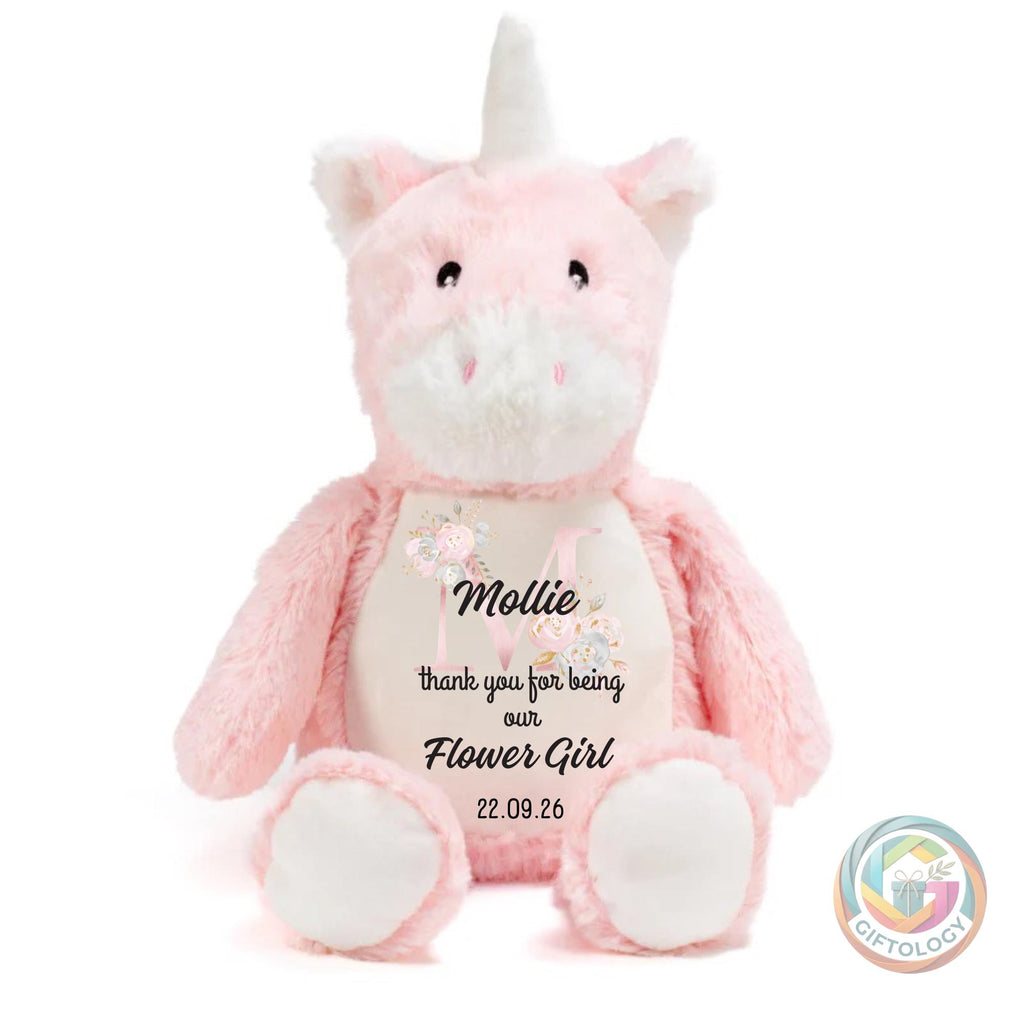 Personalised Flower Girl Teddy Gift, Thank You Flower Girl Keepsake, Wedding Flower Girl Gift, Custom Name Plush Toy, Flower Girl Proposal