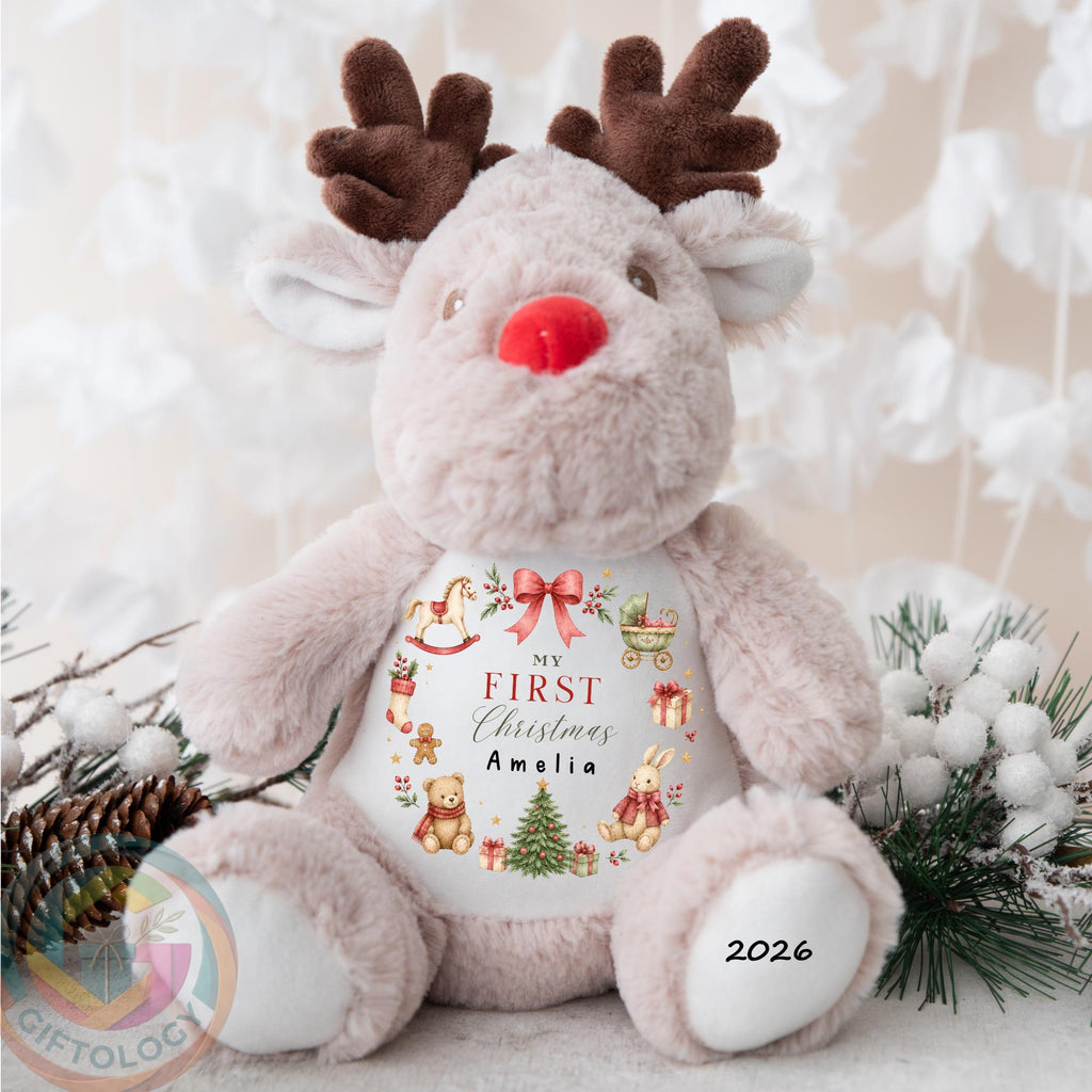 Personalised Reindeer Teddy Bear, Baby’s First Christmas Gift, Christmas Soft Toy, New Baby Xmas Gift, Baby Boy Girl, Christmas Keepsake