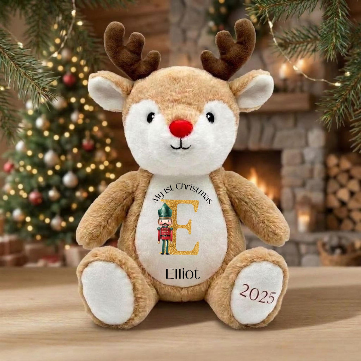 Personalised  Christmas Reindeer Teddy, Custom Name Christmas Plush Toy