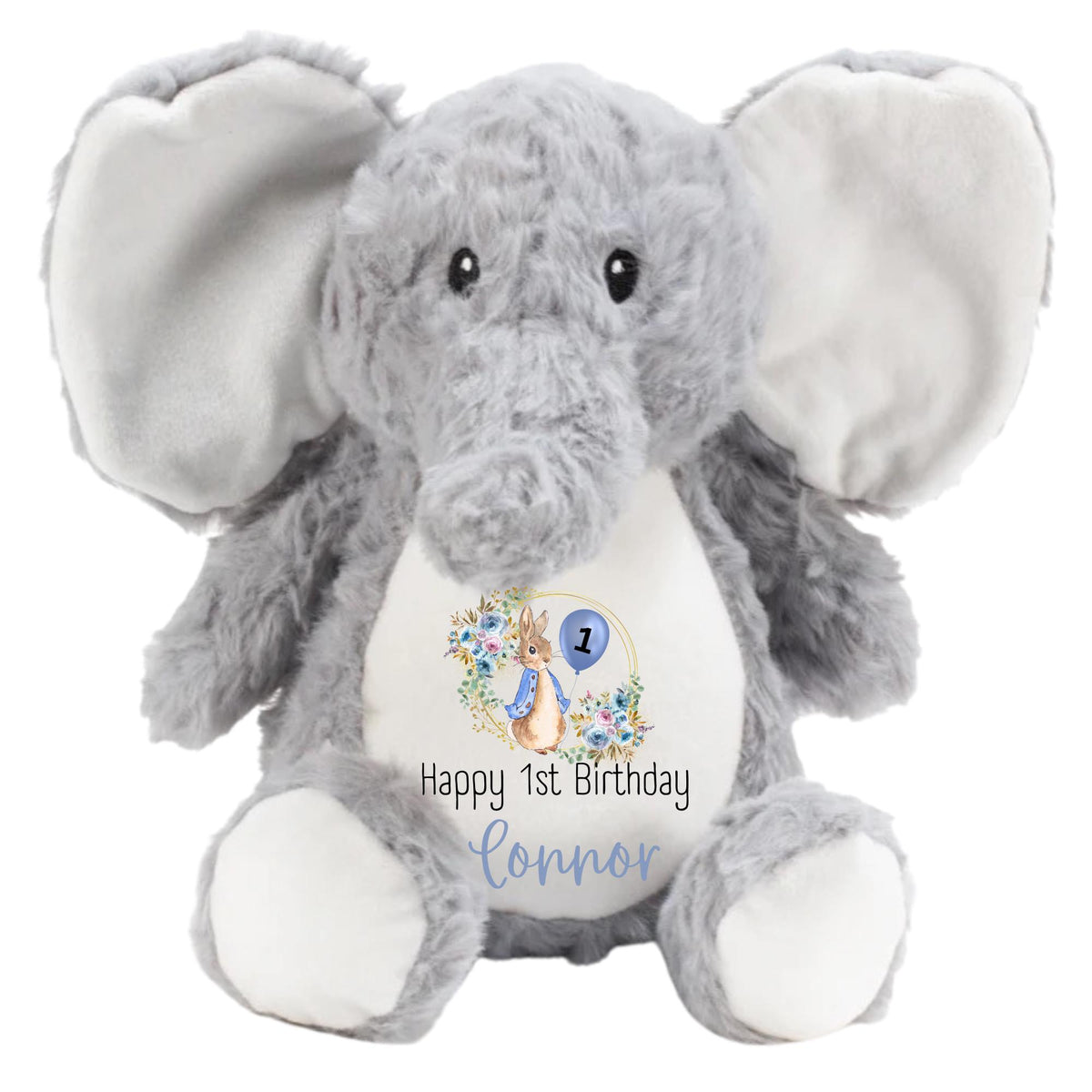 Personalised First Birthday Gift, 1st Birthday Custom Name Bunny Soft Toy Keepsake