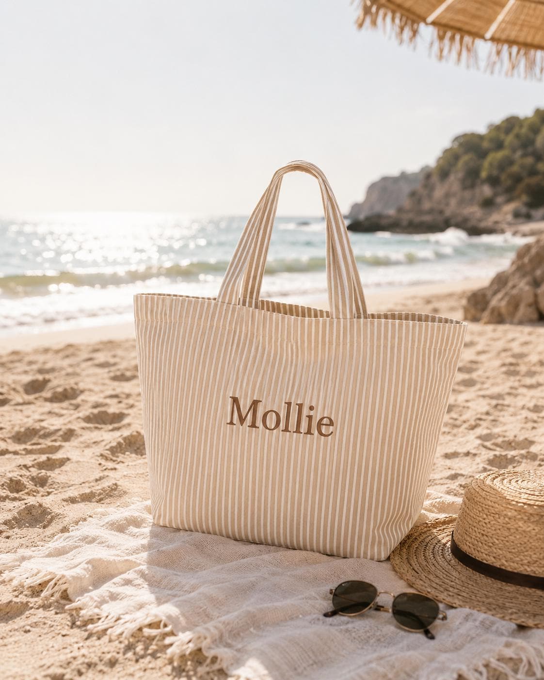 Personalised Embroidered Beach Bag , Custom Name Tote Bag , Bridesmaid Beach Bag , Holiday Tote , Poolside Bag