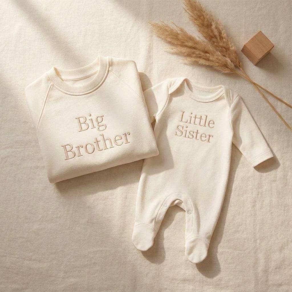 Embroidered Big Sister Sweatshirt & Little Sister Sleepsuit Matching Set